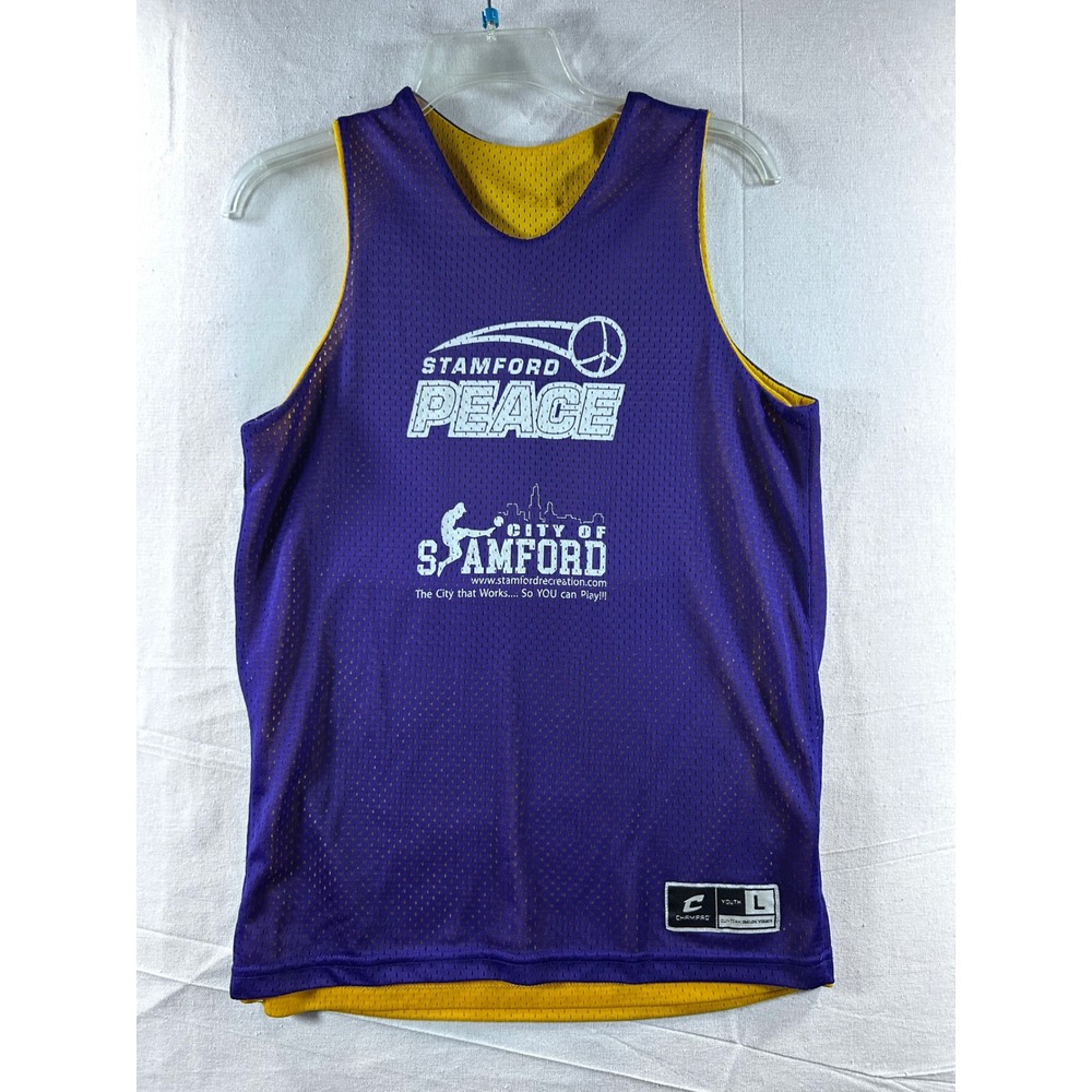 Champro Youth Large Reversible Basketball Jersey Purple Gold‎ Stamford Peace #8